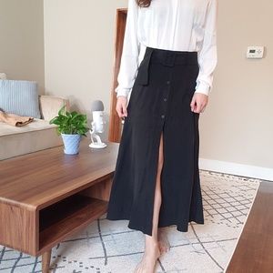 Black full-length skirt with waisted belt